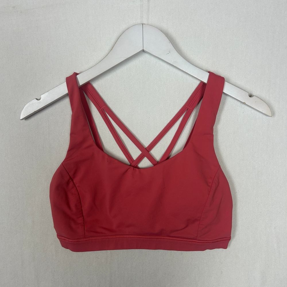 Lululemon Free To Be Wild Sports Bra Pink Strappy Back Yoga Gym LW2AJ8S Size 8